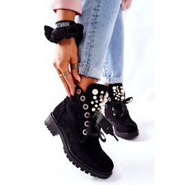 FI1 Stivali In Camoscio Con Perle E Nastro Perla Nero 1