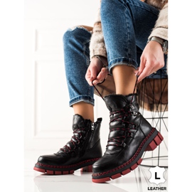 ARTIKER Stivali da neve in pelle con suola rossa nero 1
