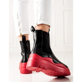 TRENDI Stivali Chelsea sulla piattaforma della moda nero rosso 1