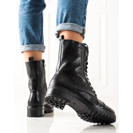 Laura Mode Stivaletti stringati con ecopelle nero 1