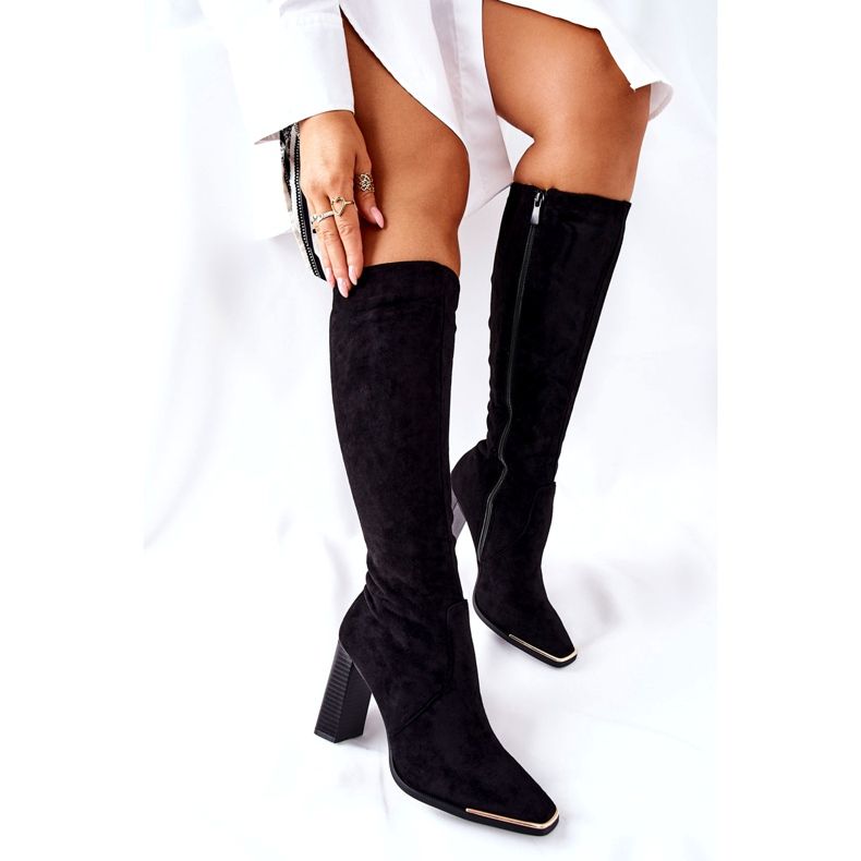 PS1 Stivali caldi da donna Punta dorata Black Puentos nero 3