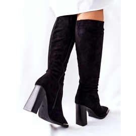 PS1 Stivali caldi da donna Punta dorata Black Puentos nero 5