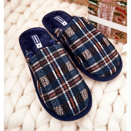 WJ1 Pantofole a scacchi blu navy da uomo Whisper beige 1