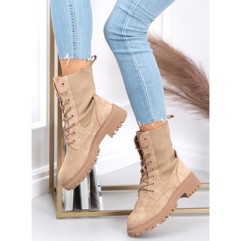 Stivali militari con tomaia a calzino Nevada beige 2
