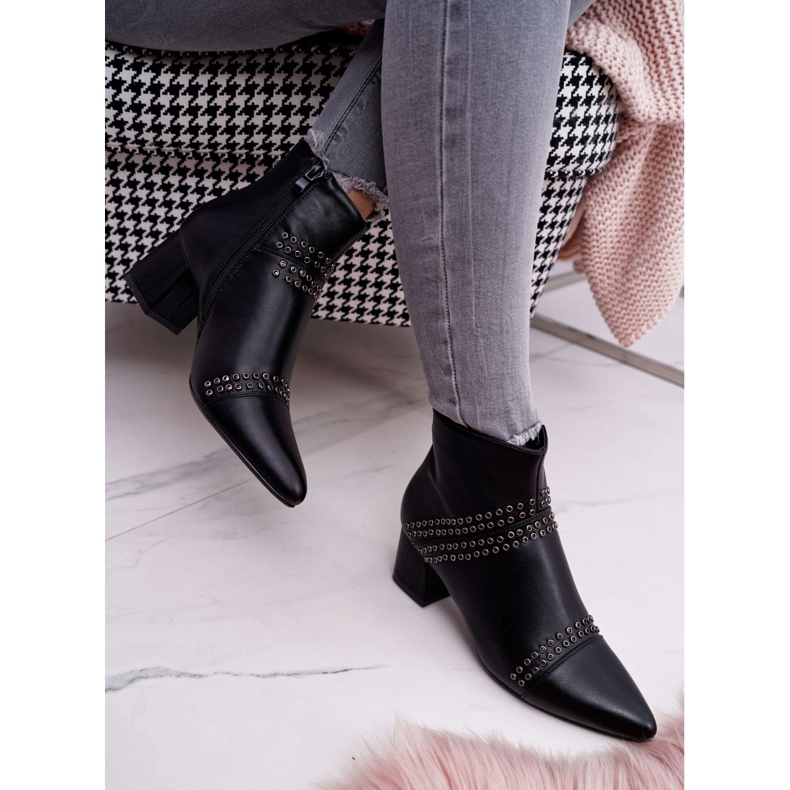 PS1 Stivali Da Donna Con Tacco In Spitz Con Rivetti Nero Prima 2
