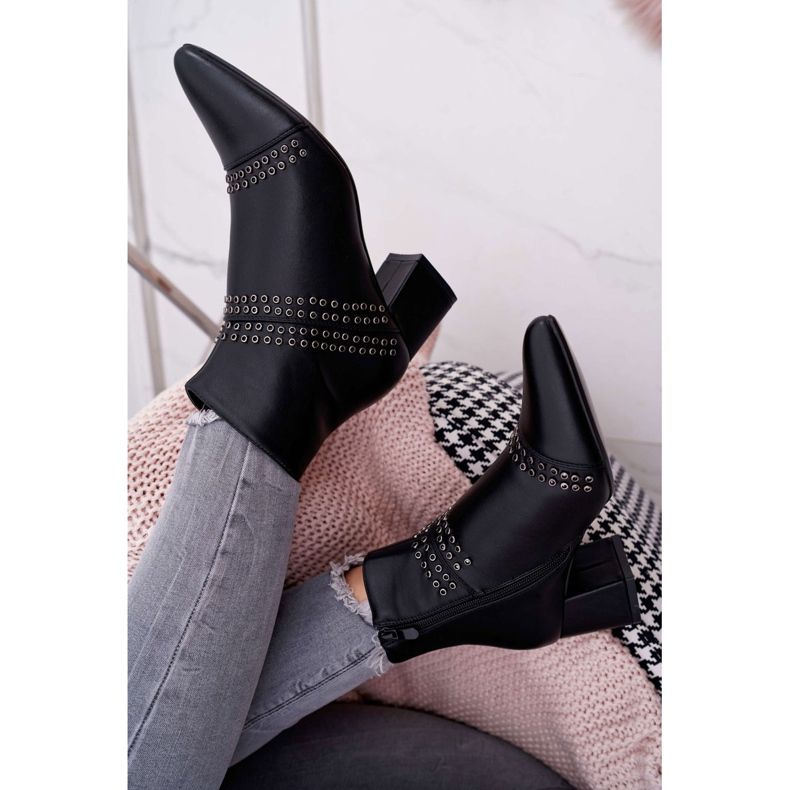 PS1 Stivali Da Donna Con Tacco In Spitz Con Rivetti Nero Prima 3