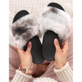 Pantofole in pelliccia ombre Emy Black nero grigio 1