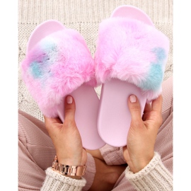 Pantofole Emy Pink in pelliccia sfumata viola rosa blu 2