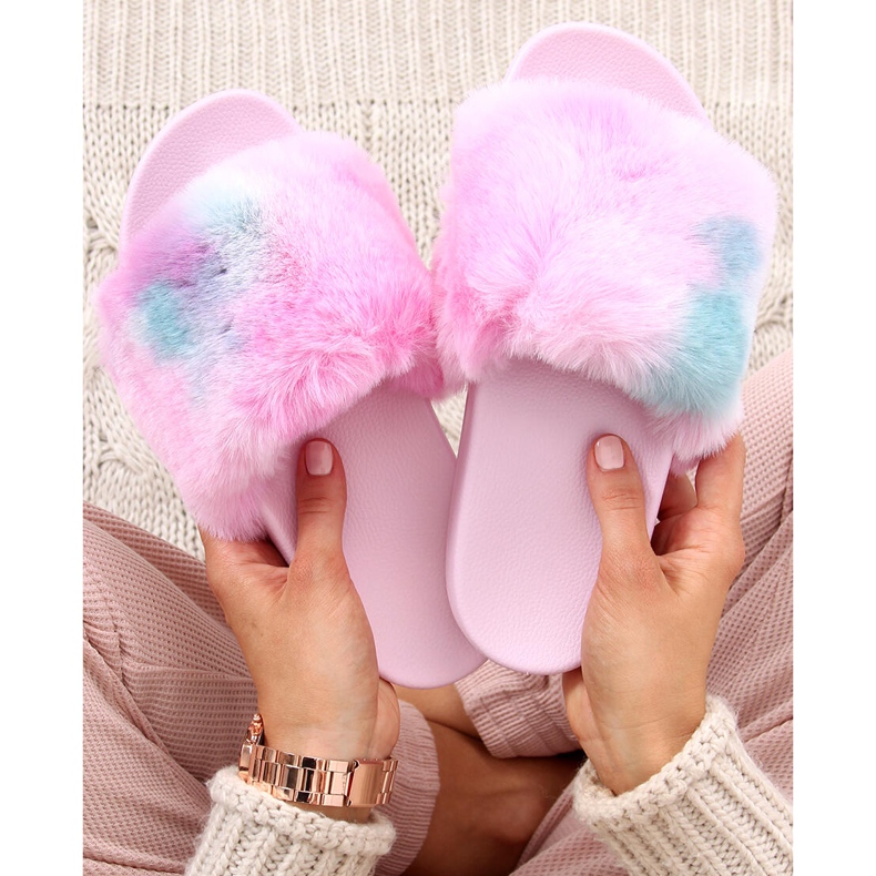 Pantofole Emy Pink in pelliccia sfumata viola rosa blu 2