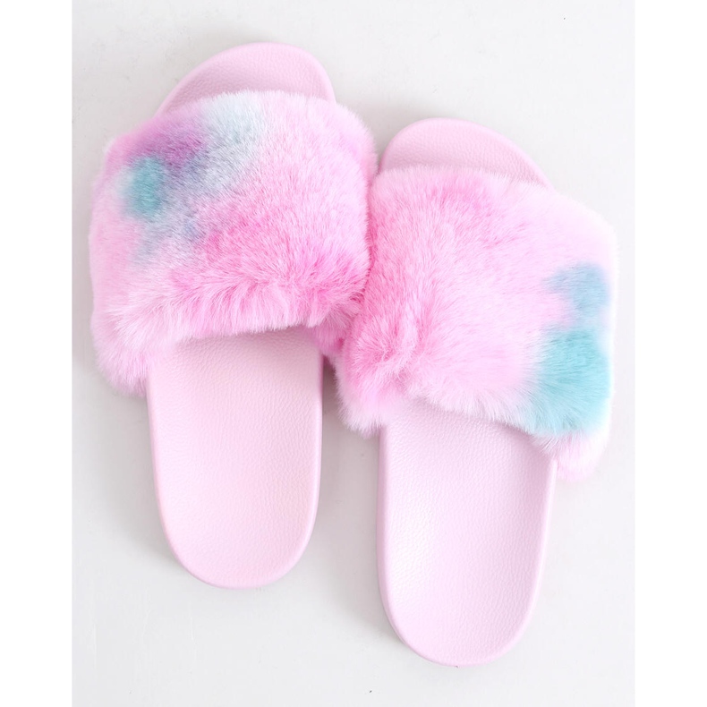 Pantofole Emy Pink in pelliccia sfumata viola rosa blu 1