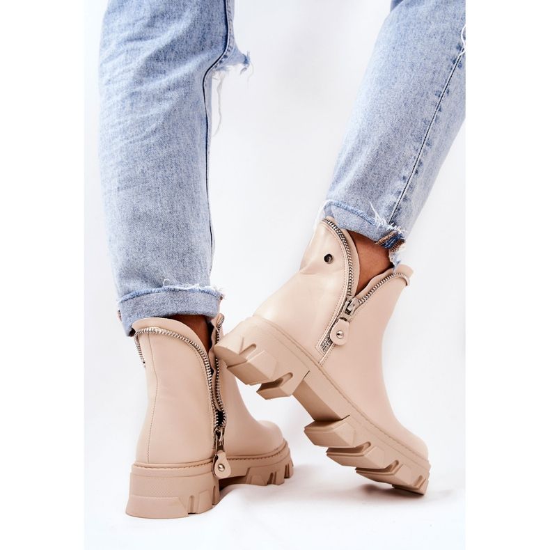 WS1 Stivali in pelle con cerniere decorative beige Deborah 1