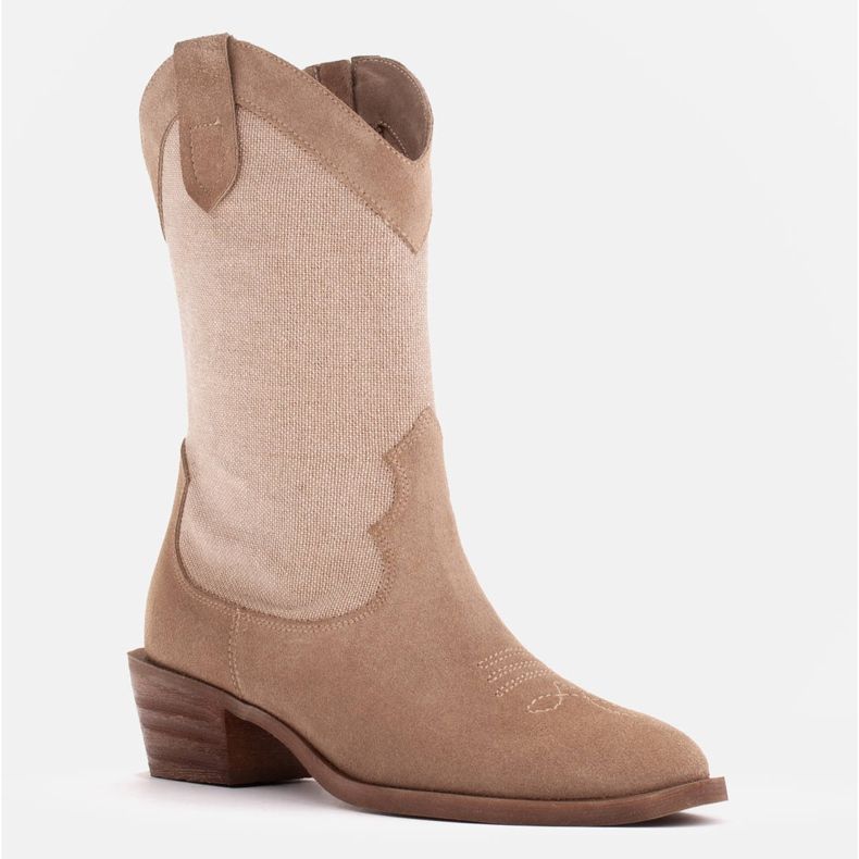 Marco Shoes Stivali da cowboy in abbinamento con tessuto scamosciato e lino beige 1