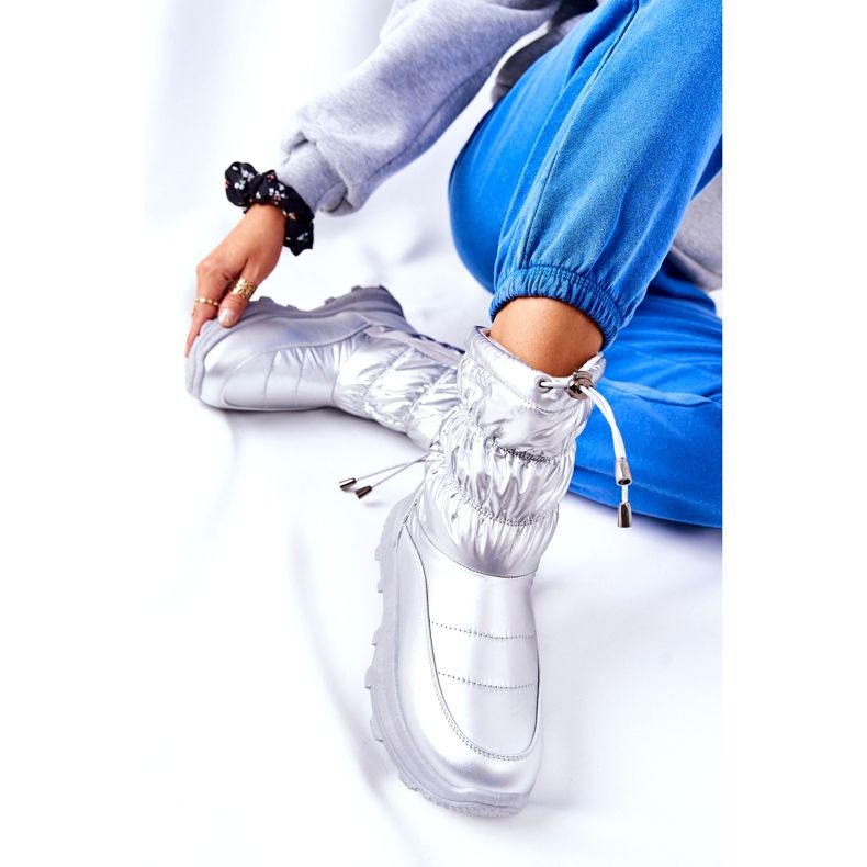 PE1 Stivali da neve caldi Starbone argento da donna con cerniera d'argento 2