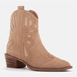 Marco Shoes Stivali da cowboy in pelle scamosciata naturale beige 1