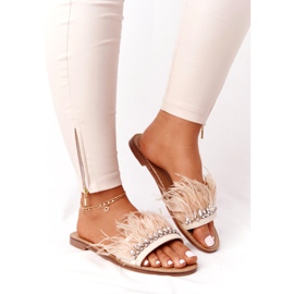 Ciabatte Con Piume Lu Boo Beige 2