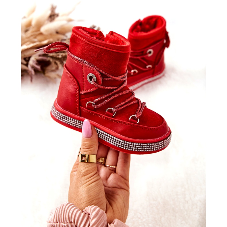 FR1 Stivali Da Neve Da Bambino Rossi Con Cubic Zirconia Wellma rosso 3