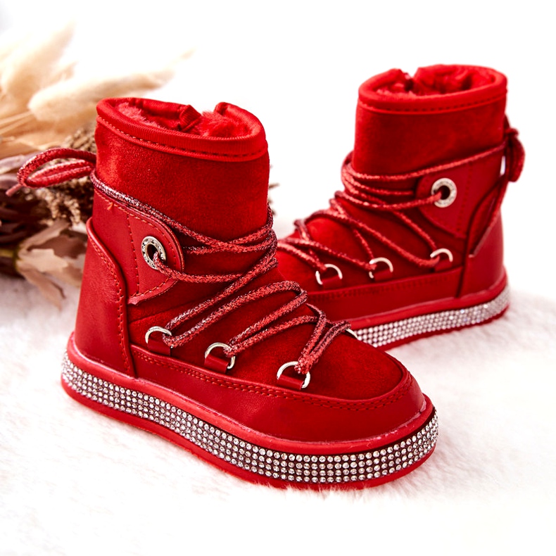 FR1 Stivali Da Neve Da Bambino Rossi Con Cubic Zirconia Wellma rosso 5