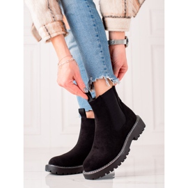 Ideal Shoes Stivaletti in pelle scamosciata sulla piattaforma nero 2