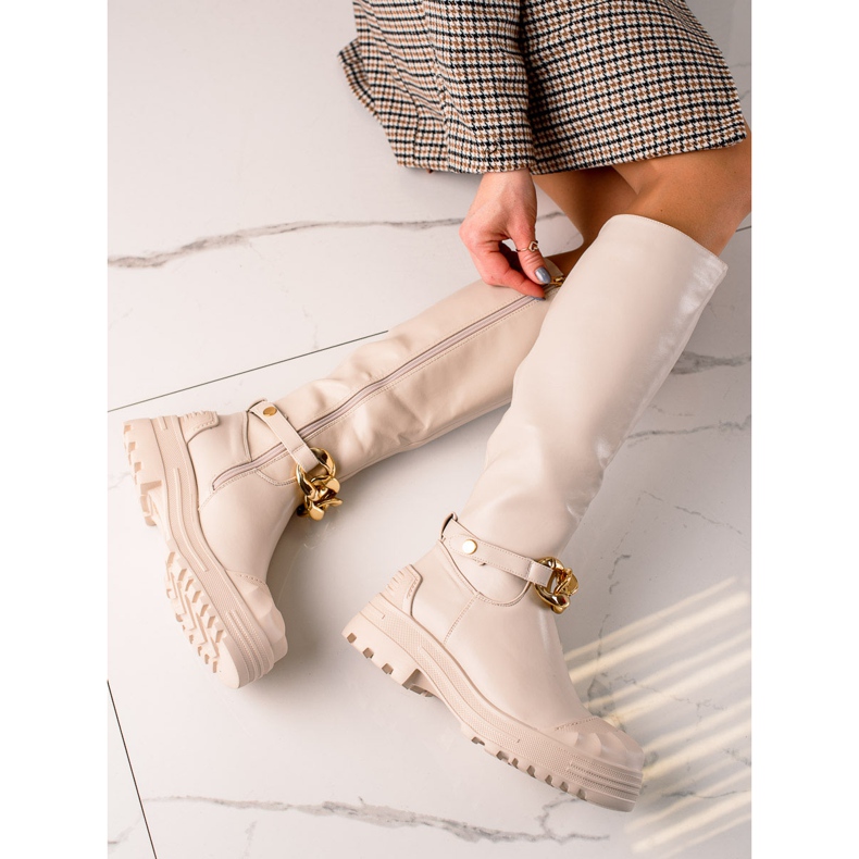 Diamantique Stivali con ornamento di moda beige 1