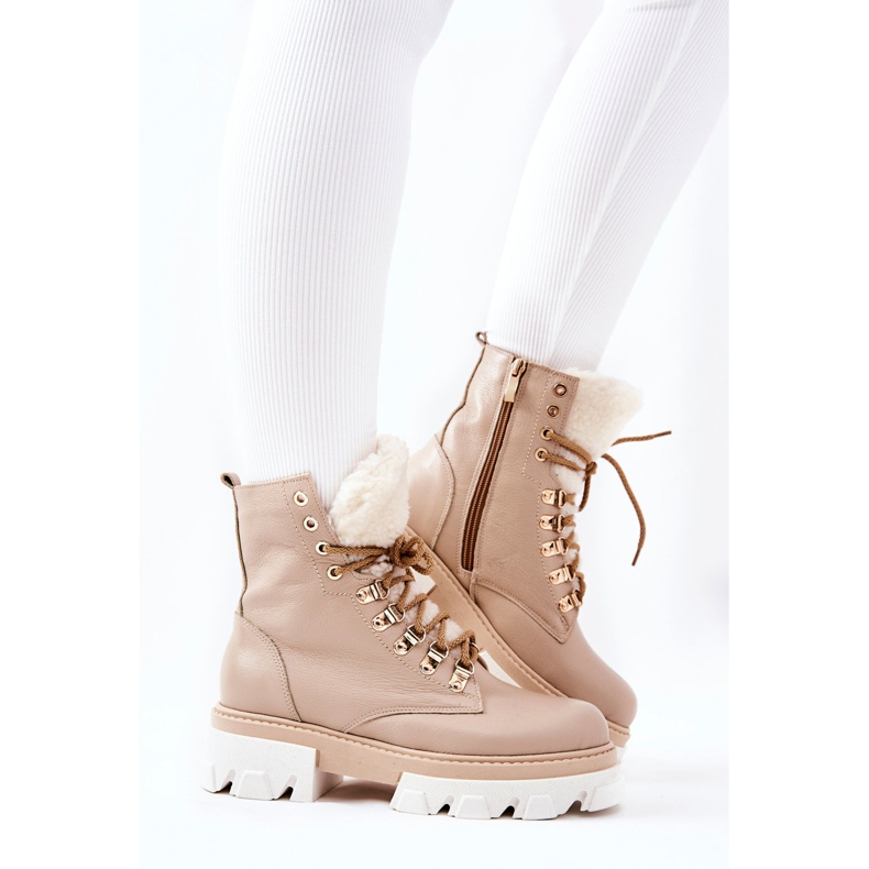 PF1 Stivali In Pelle Caldi Workery Beige Lecolly 1