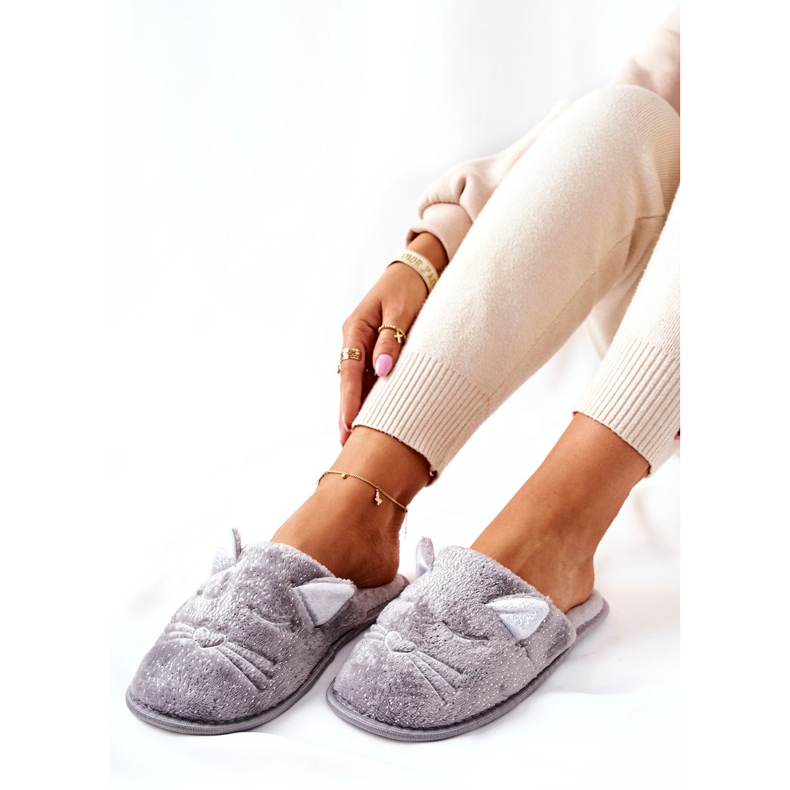 PE1 Pantofole Shiny Kitten Con Orecchie Kaisy Grigie grigio 3