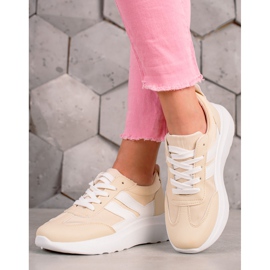 Ideal Shoes Sneakers alla moda con strisce beige 1