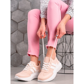 Ideal Shoes Sneakers alla moda con strisce bianco rosa 1