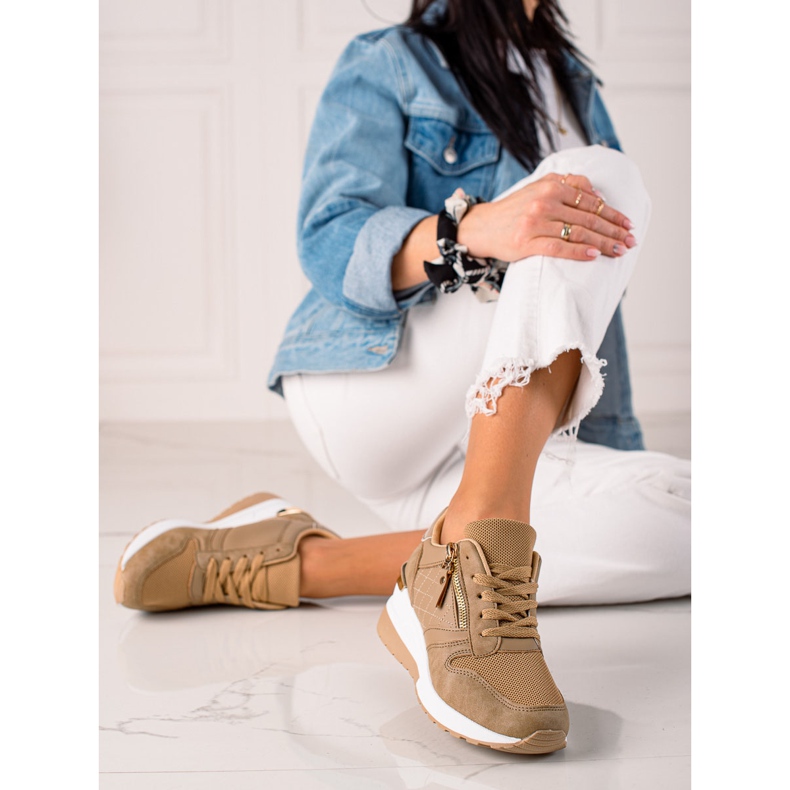 TRENDI Scarpe da ginnastica con zeppa marroni beige 1