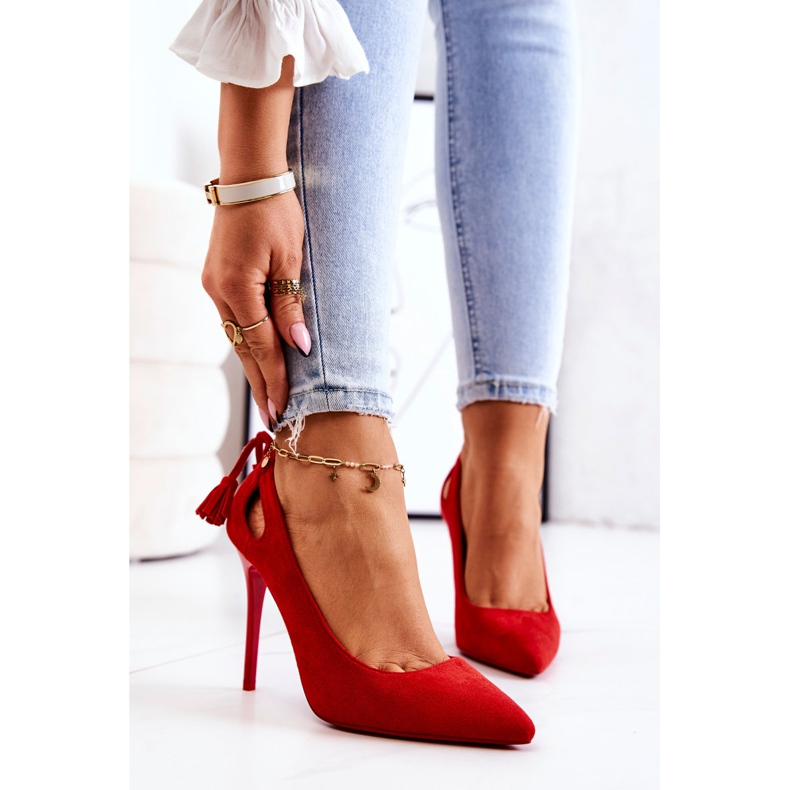 PS1 Tacchi a spillo da donna in camoscio con Spitz Red Leven rosso 1