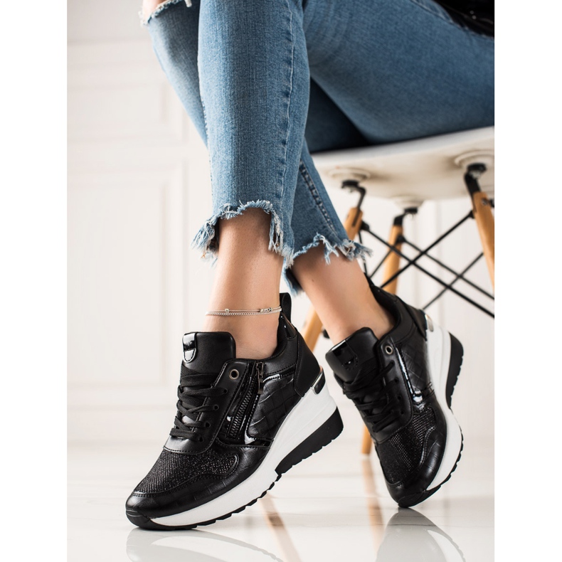 TRENDI Sneakers Con Zeppa Con Glitter nero 2