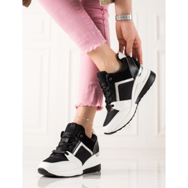 TRENDI Sneakers con zeppa leggera bianca nero 2