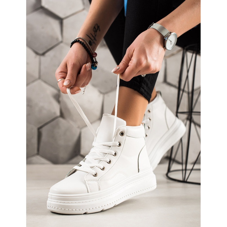 Renda Sneakers Alte Con Eco Pelle bianco 1