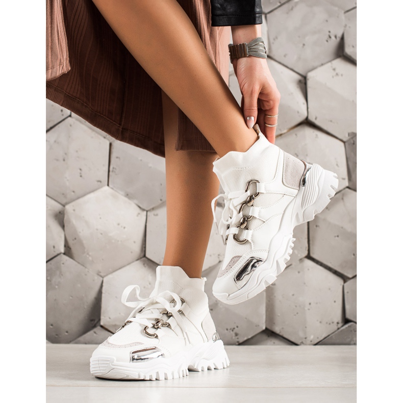 TRENDI Scarpe da ginnastica alla moda bianco argento grigio 1