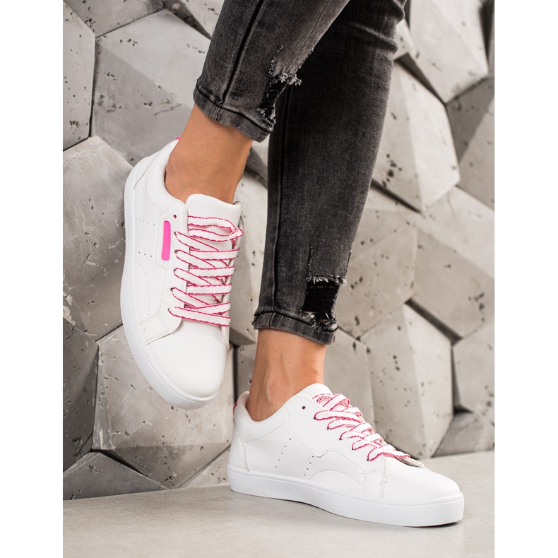 TRENDI Scarpe Sportive Leggere Realizzate In Eco Pelle bianca rosa 1