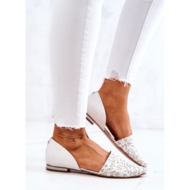 Eleganti ballerine in pelle Laura Messi 1110 Beige bianco 1
