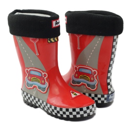 American Club Wellies isolati con un calzino Red Car bianco nero rosso grigio 2