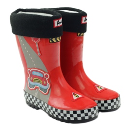 American Club Wellies isolati con un calzino Red Car bianco nero rosso grigio 3
