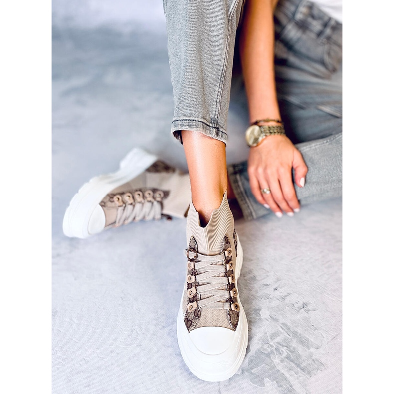 Sneaker Reta Khaki con calzino alla caviglia beige marrone 2