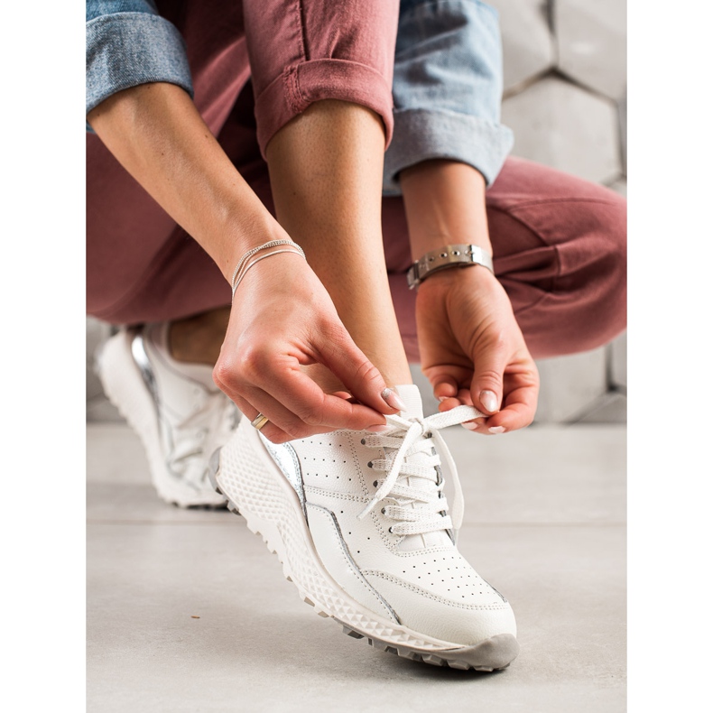 Goodin Sneakers in pelle alla moda bianco argento 1