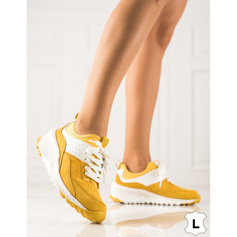 Goodin Sneakers in pelle alla moda bianco giallo 1