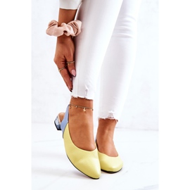 PA2 Ballerina in pelle con tacco aperto giallo-blu Noreen 2