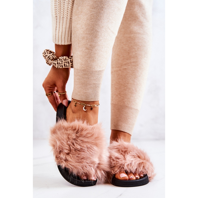 PM1 Ciabatte Con Pelliccia, Pollie Di Gomma Rosa Sporco beige 2