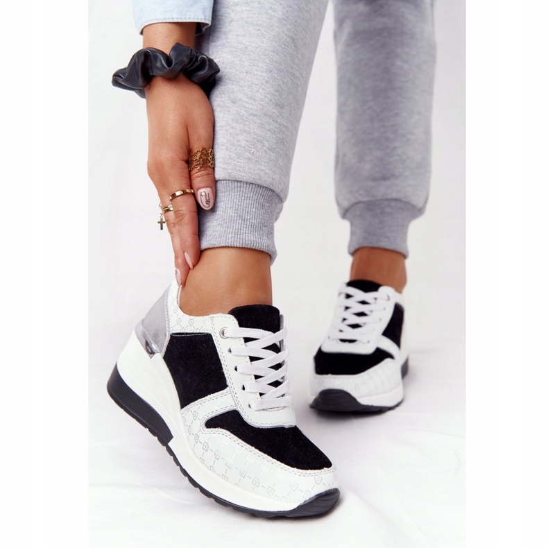 Sneakers con zeppa in pelle S.Barski Nero-Bianco 3