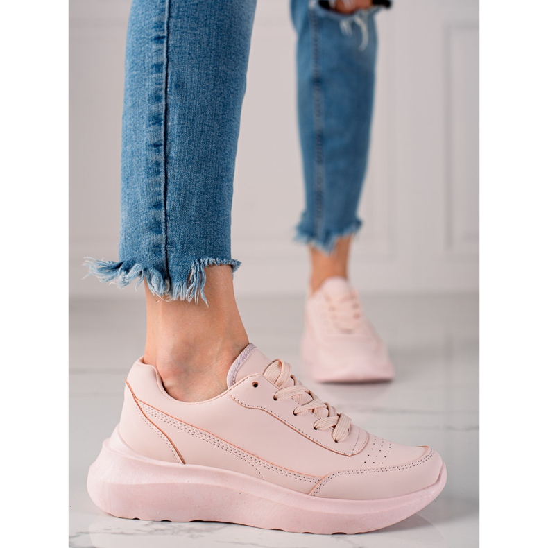Ideal Shoes Comode scarpe da ginnastica in ecopelle rosa 1