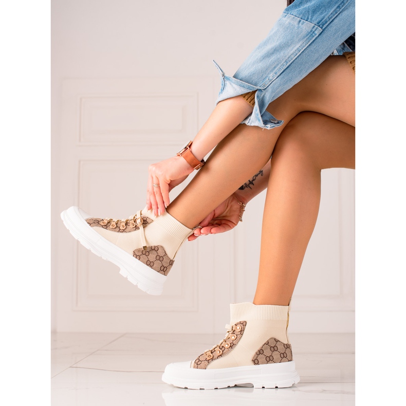TRENDI Scarpe sportive alte beige marrone 1