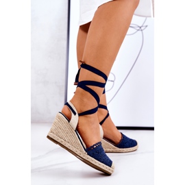 FC2 Espadrillas Su Una Zeppa Traforata Blu Navy Lettica beige 1