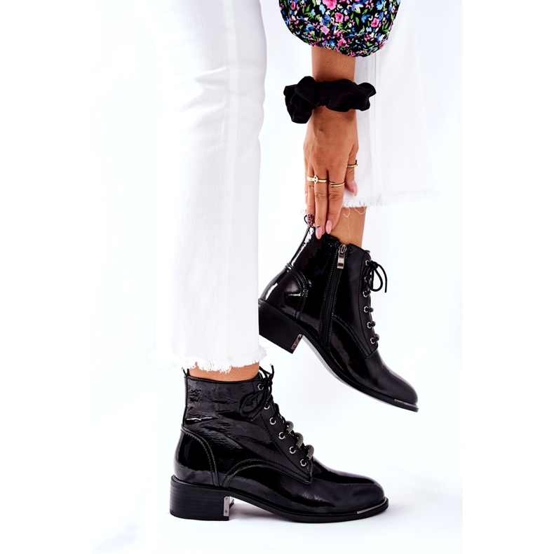 D&A Stivaletti Classici da Donna Laccati Neri Riflessi nero 4