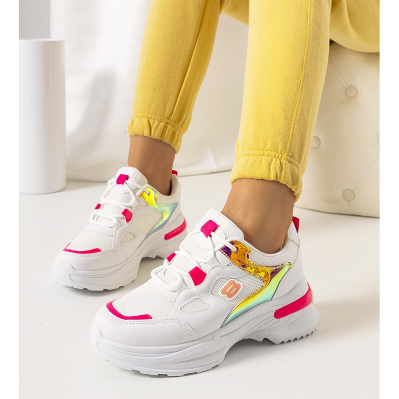 Sneakers bianche e rosa con inserti olografici Going bianca 1