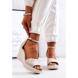 Sandali Da Donna Con Zeppa Laura Messi 2389 Beige d'oro 2
