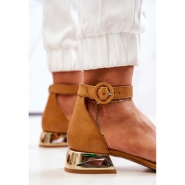 Sandali in pelle con tacco dorato Laura Messi 2143 Camel marrone 1